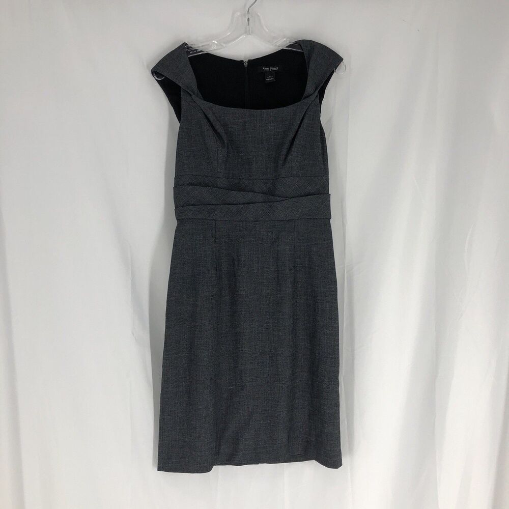 White House Black Market Sheath Dress Womens Gray Cap Sleeve Size 6